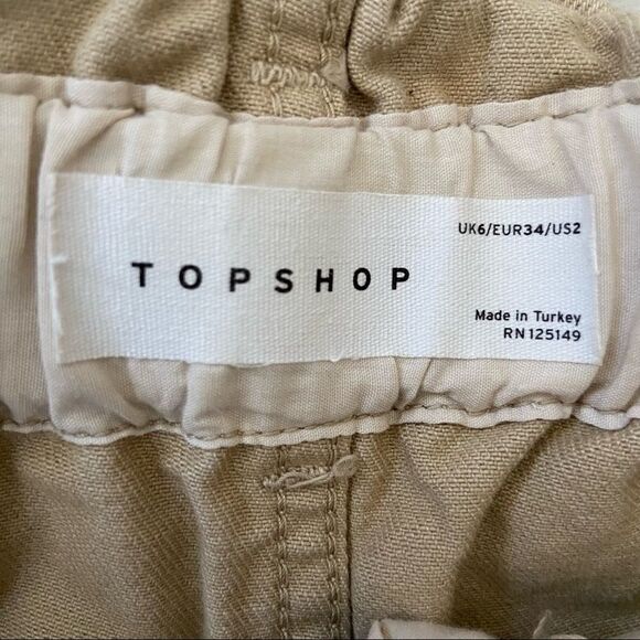 Topshop Paperbag Khaki Denim Shorts Size 2 - Picture 6 of 7